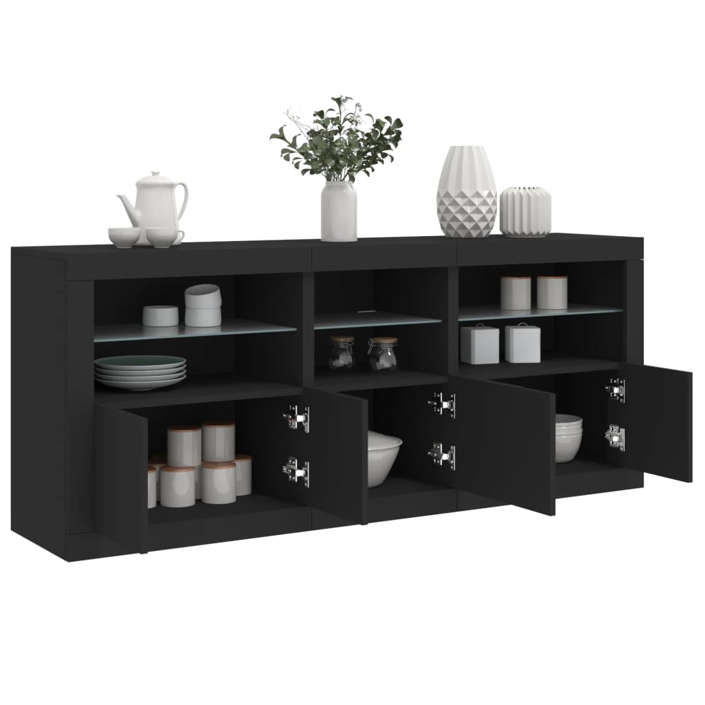 Credenza con Luci LED Nera 162x37x67 cm