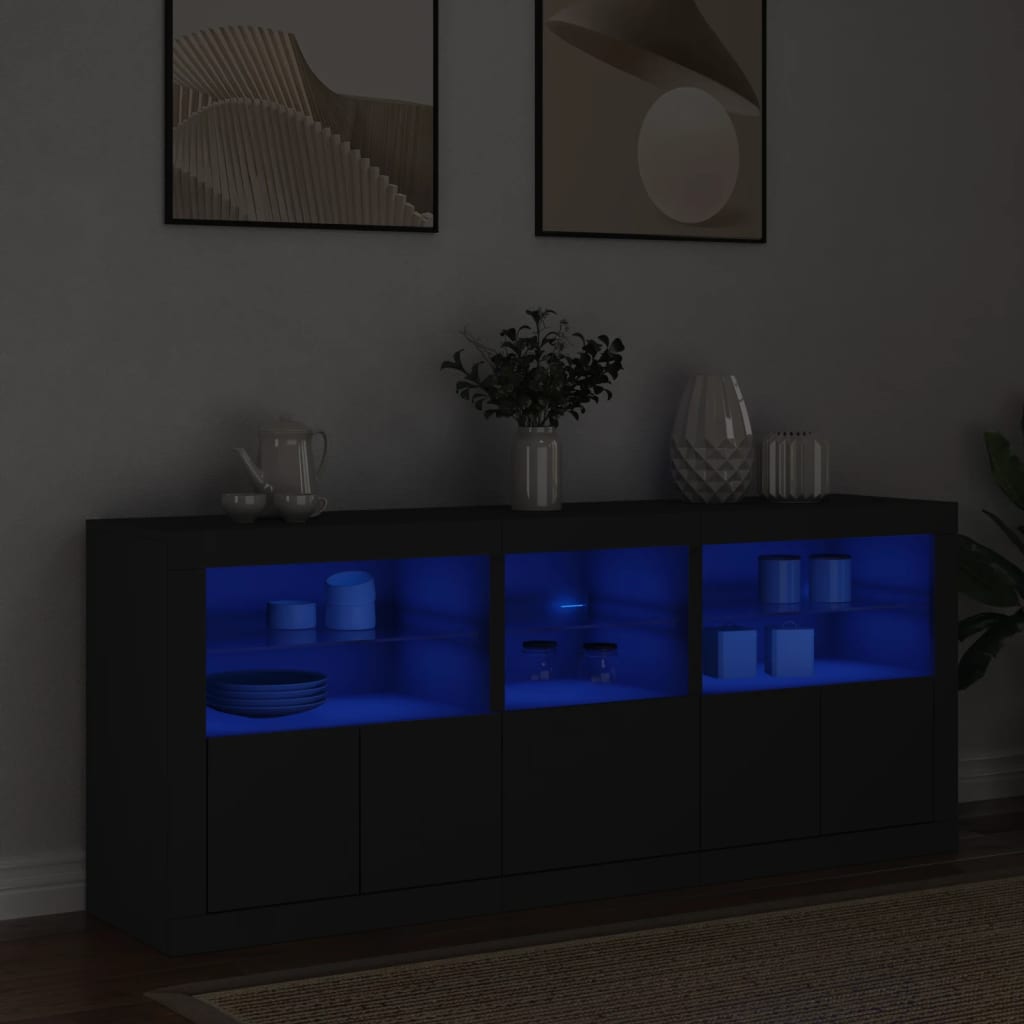 Credenza con Luci LED Nera 162x37x67 cm