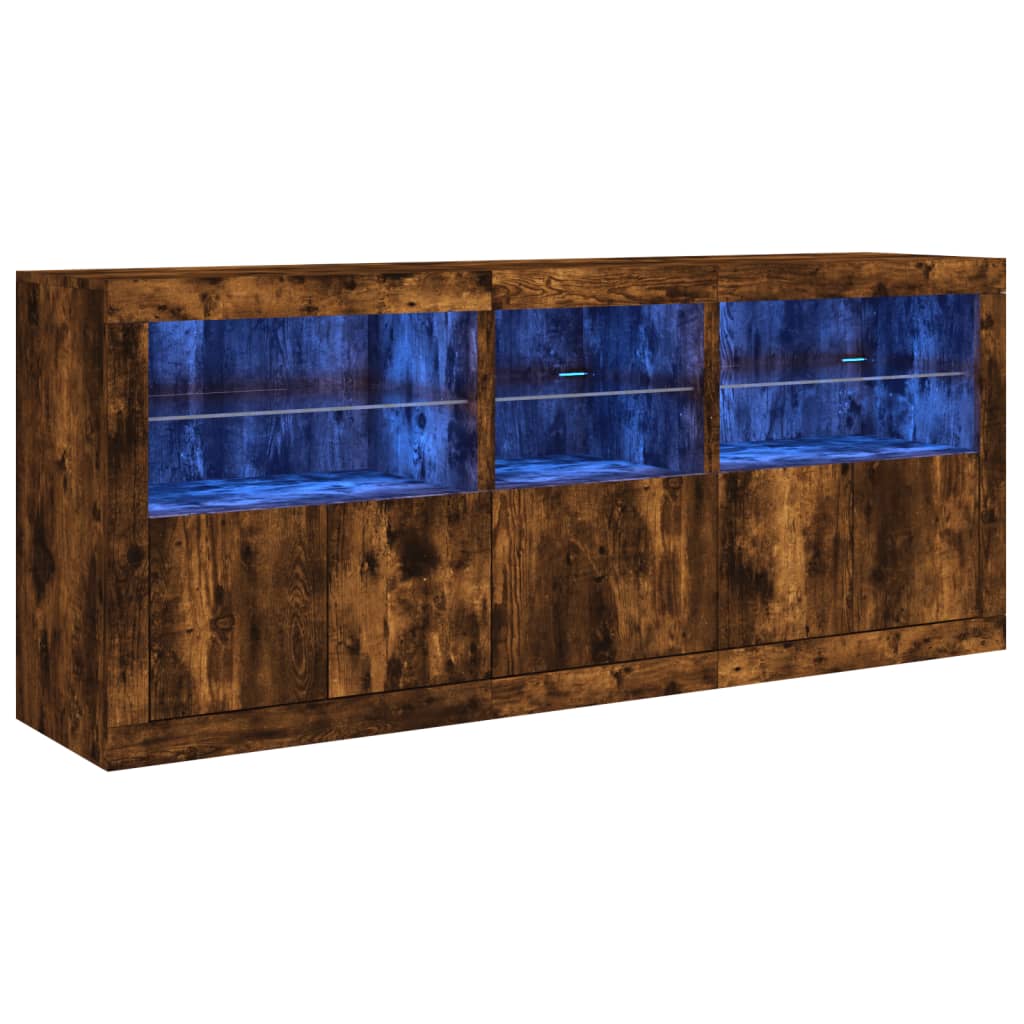 Credenza con Luci LED Rovere Fumo 162x37x67 cm