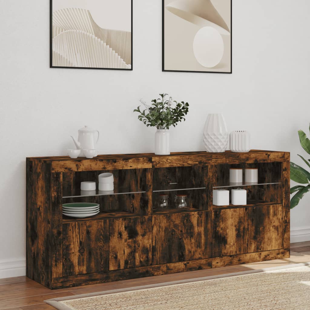 Credenza con Luci LED Rovere Fumo 162x37x67 cm