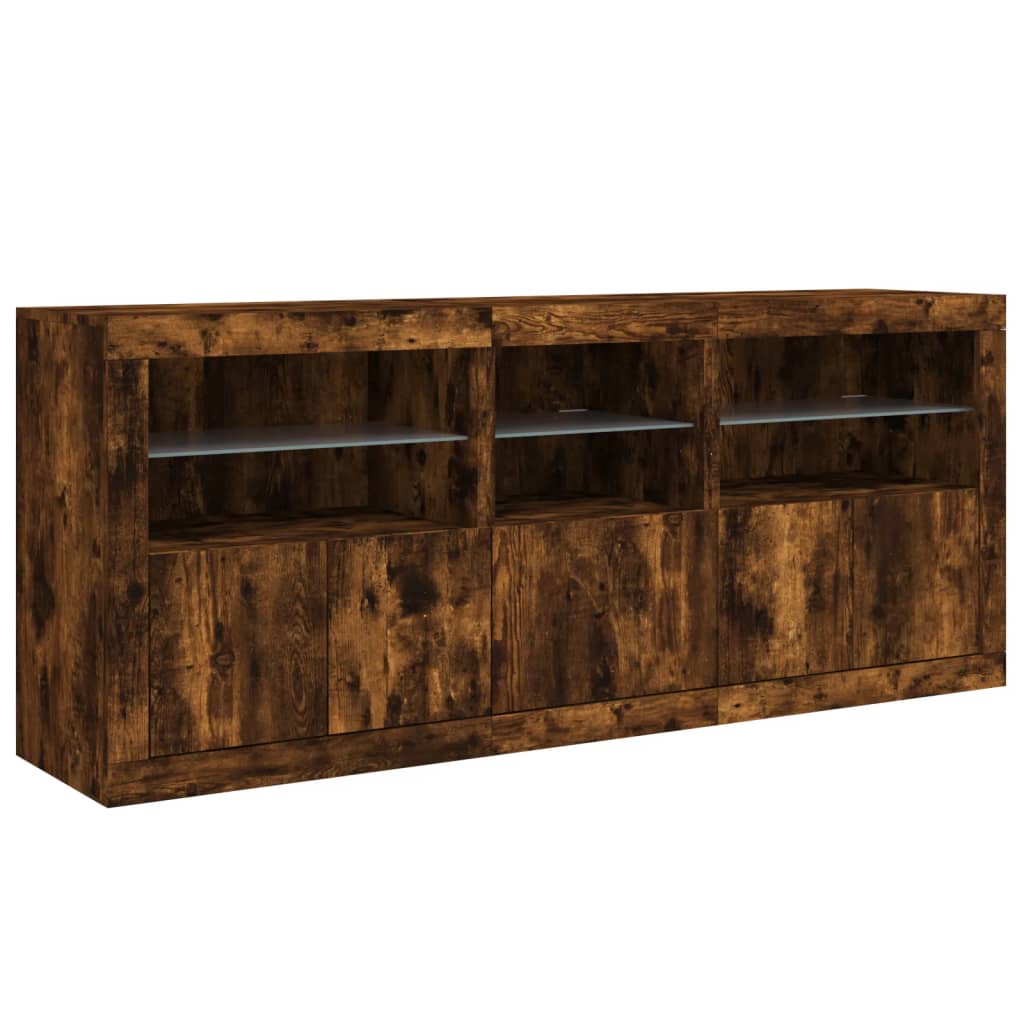 Credenza con Luci LED Rovere Fumo 162x37x67 cm