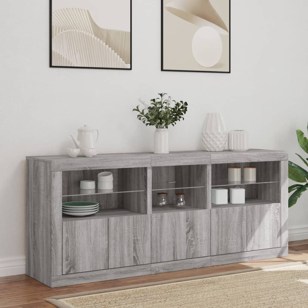 Credenza con Luci LED Grigio Sonoma 162x37x67 cm