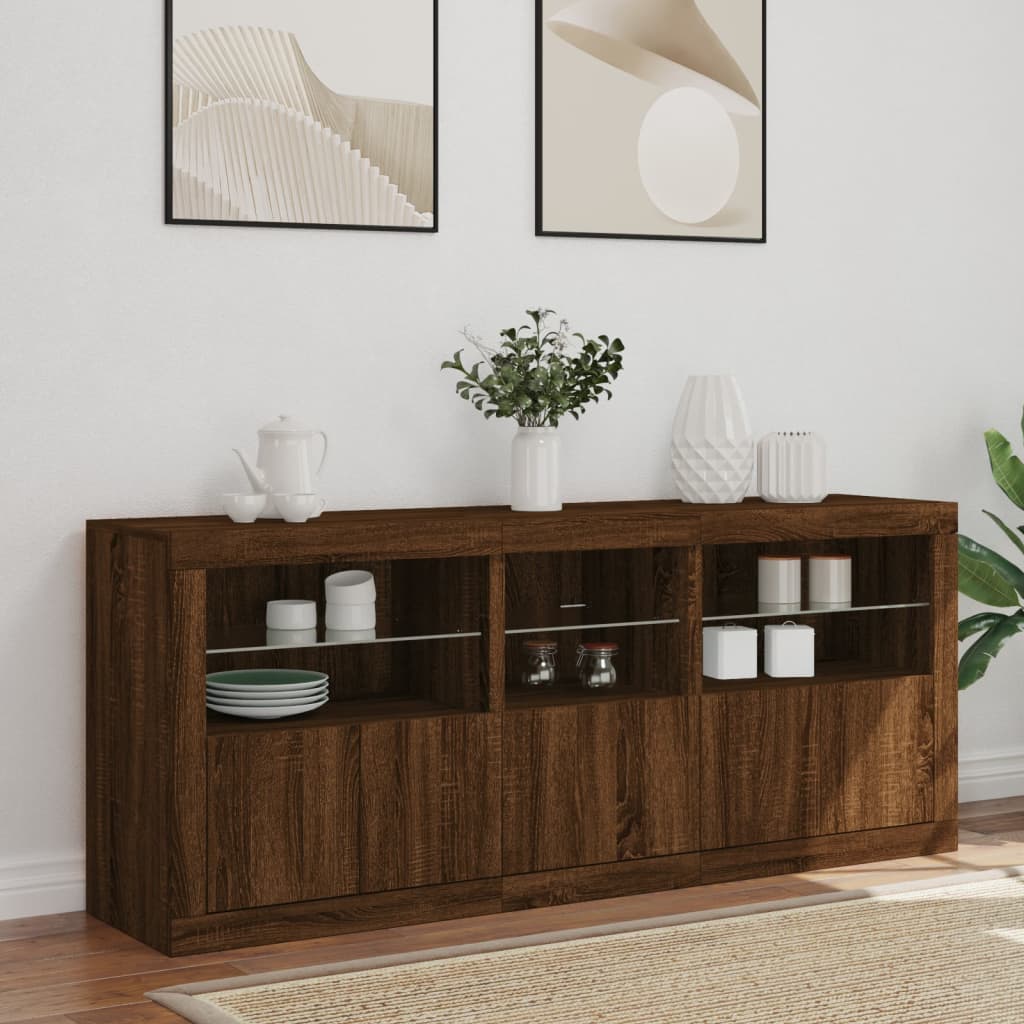 Credenza con Luci LED Rovere Marrone 162x37x67 cm