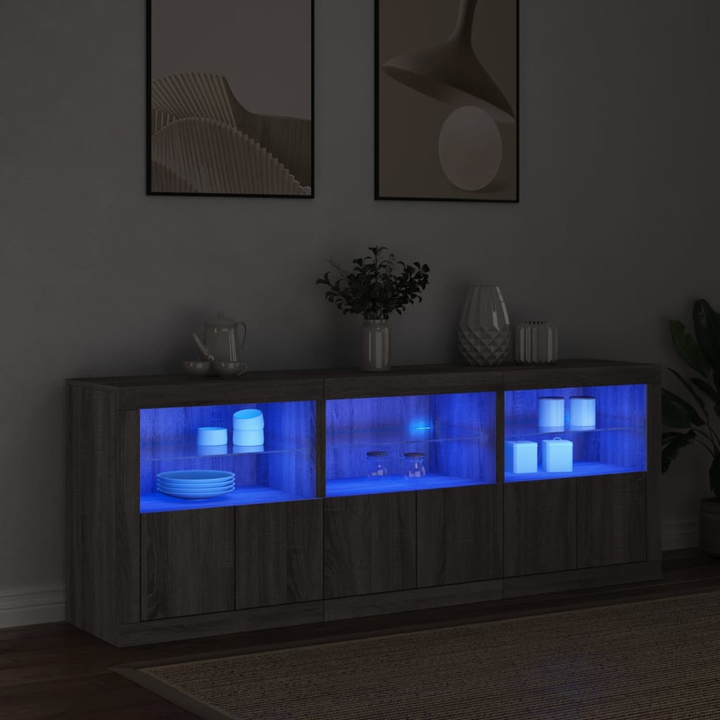 Credenza con Luci LED Grigio Sonoma 181,5x37x67 cm