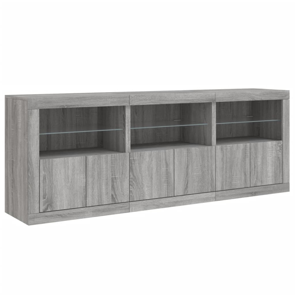 Credenza con Luci LED Grigio Sonoma 181,5x37x67 cm