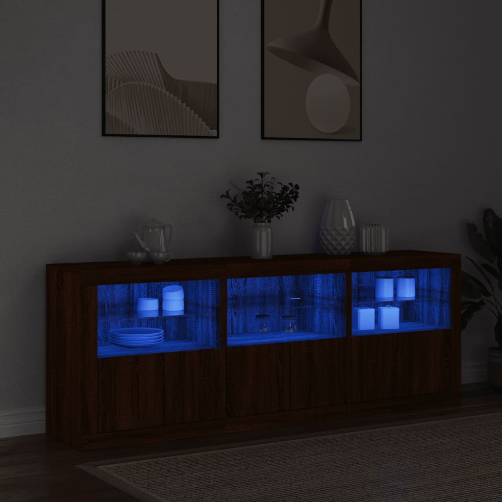 Credenza con Luci LED Rovere Marrone 181,5x37x67 cm