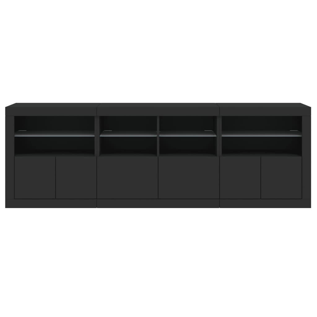 Credenza con Luci LED Nera 202x37x67 cm