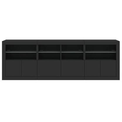 Credenza con Luci LED Nera 202x37x67 cm