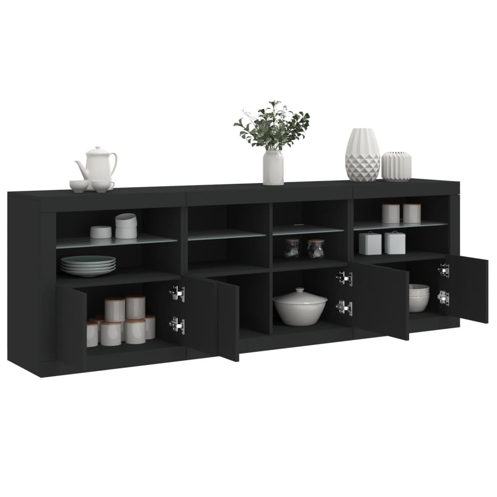 Credenza con Luci LED Nera 202x37x67 cm