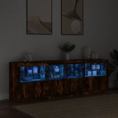 Credenza con Luci LED Rovere Fumo 202x37x67 cm