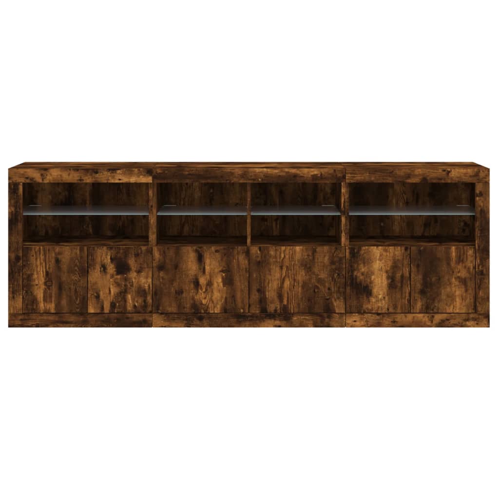 Credenza con Luci LED Rovere Fumo 202x37x67 cm