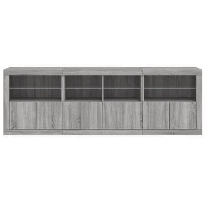 Credenza con Luci LED Grigio Sonoma 202x37x67 cm