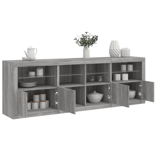 Credenza con Luci LED Grigio Sonoma 202x37x67 cm