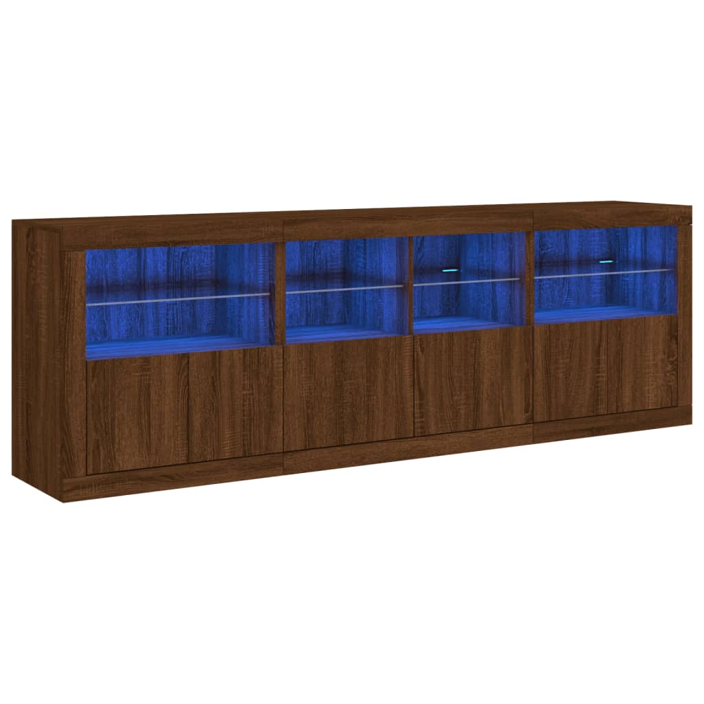 Credenza con Luci LED Rovere Marrone 202x37x67 cm