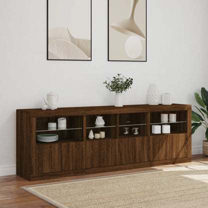 Credenza con Luci LED Rovere Marrone 202x37x67 cm