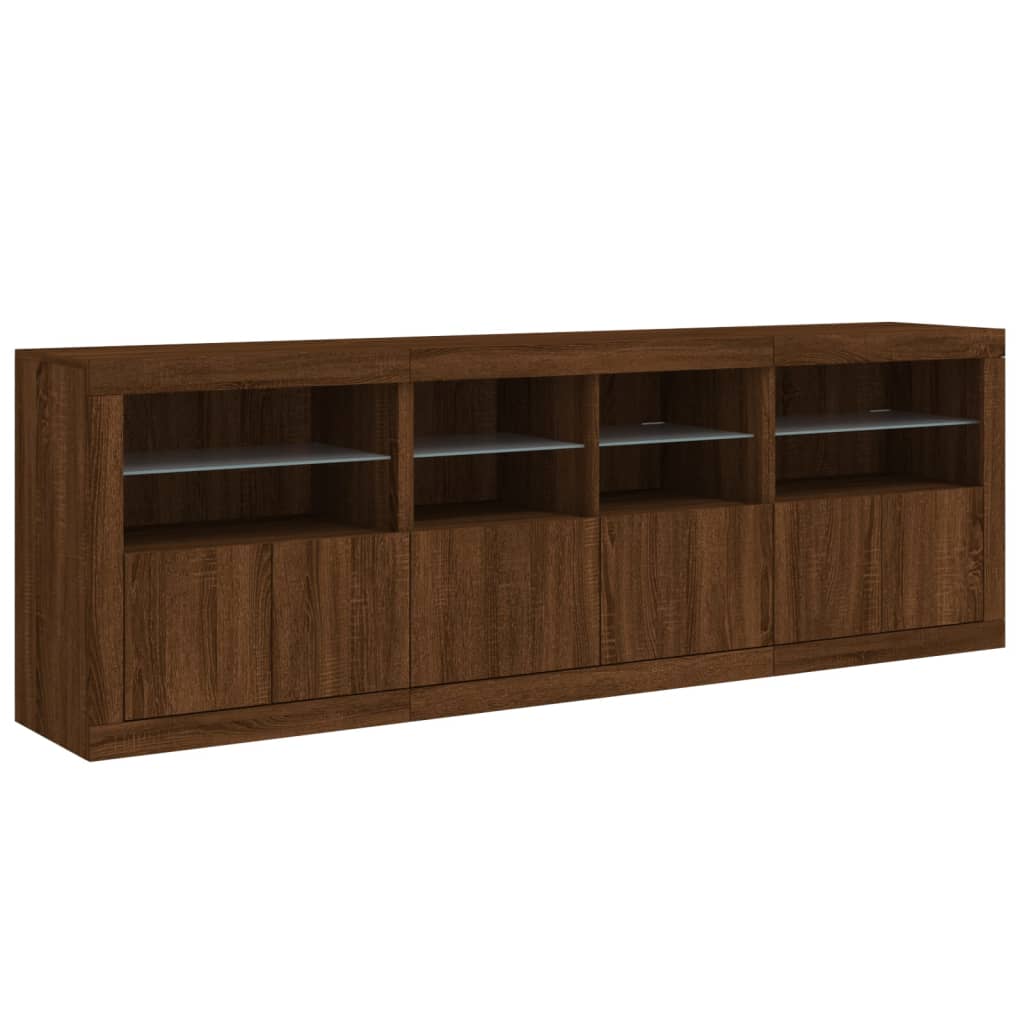 Credenza con Luci LED Rovere Marrone 202x37x67 cm