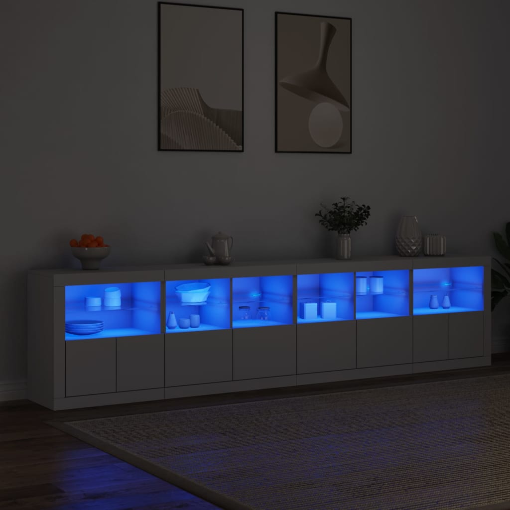 Credenza con Luci LED Bianca 283x37x67 cm