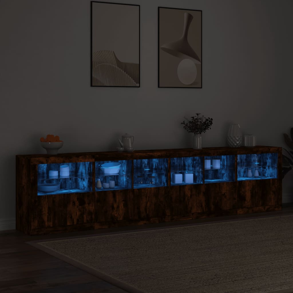 Credenza con Luci LED Rovere Fumo 283x37x67 cm