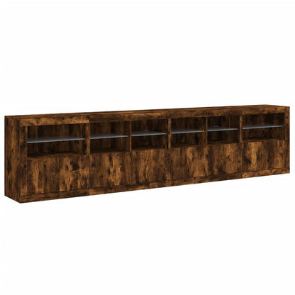 Credenza con Luci LED Rovere Fumo 283x37x67 cm