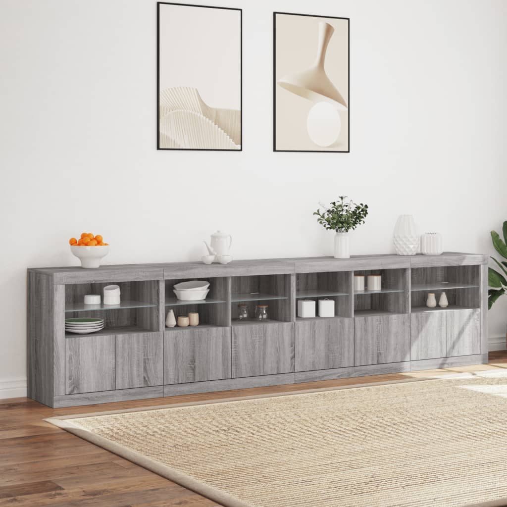 Credenza con Luci LED Grigio Sonoma 283x37x67 cm