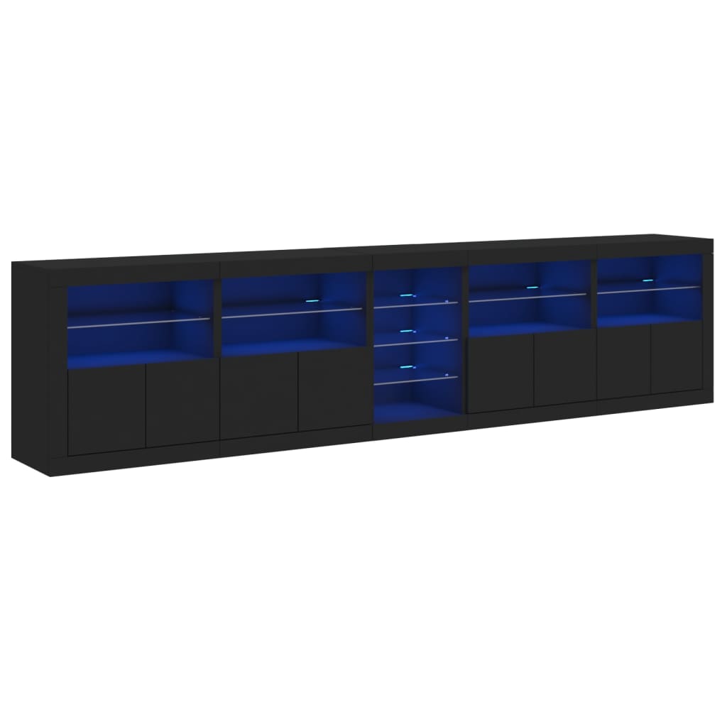 Credenza con Luci LED Nera 283x37x67 cm