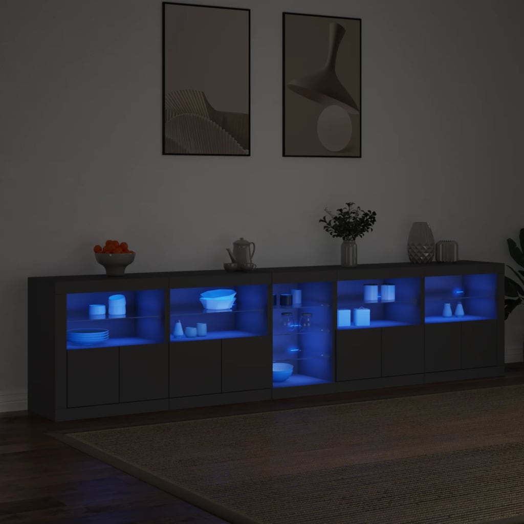 Credenza con Luci LED Nera 283x37x67 cm