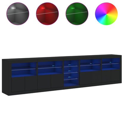 Credenza con Luci LED Nera 283x37x67 cm