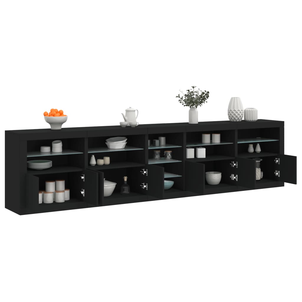 Credenza con Luci LED Nera 283x37x67 cm