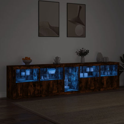 Credenza con Luci LED Rovere Fumo 283x37x67 cm