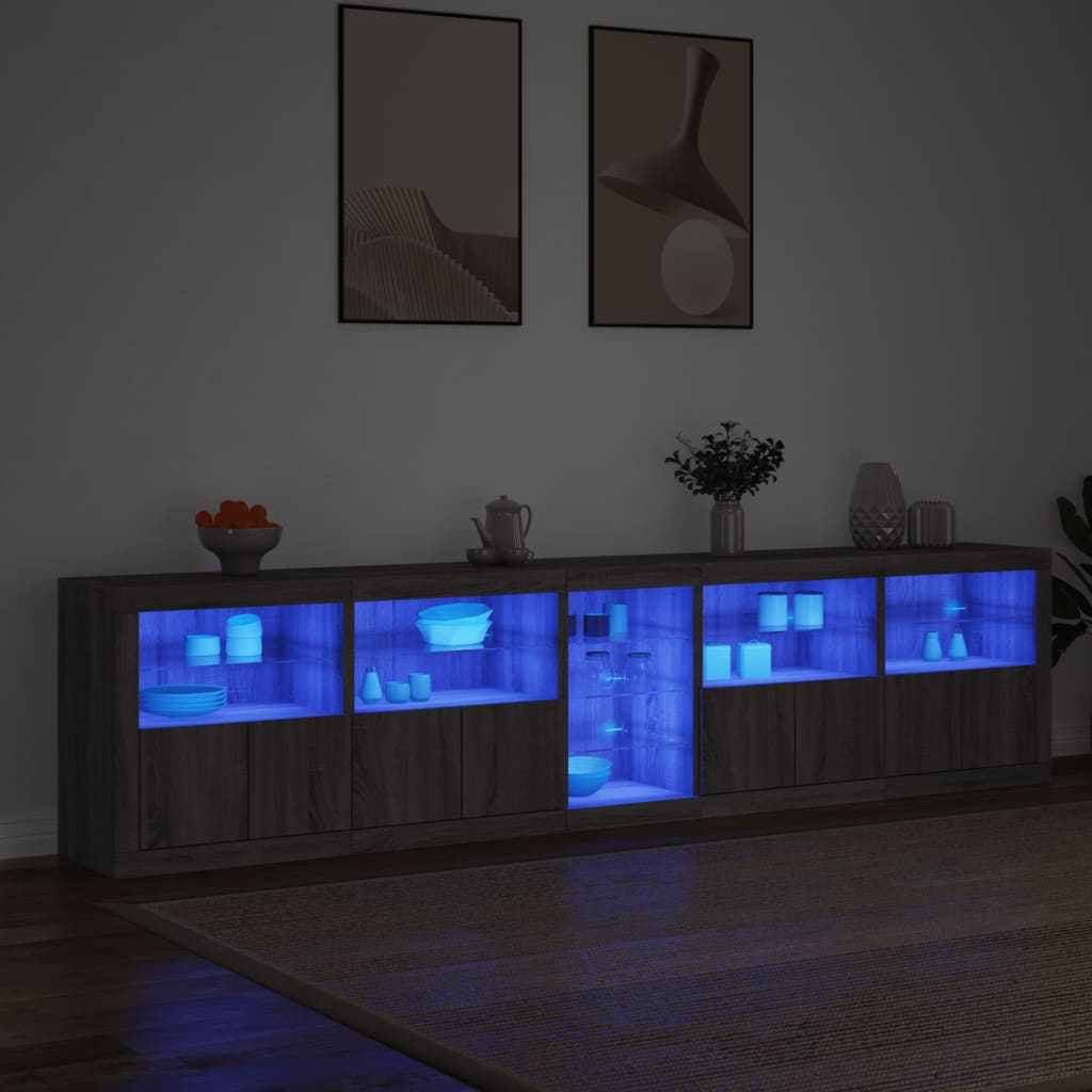 Credenza con Luci LED Grigio Sonoma 283x37x67 cm