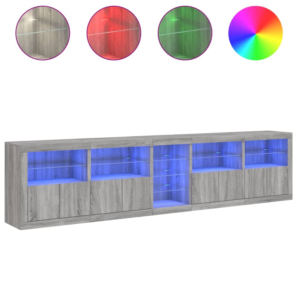 Credenza con Luci LED Grigio Sonoma 283x37x67 cm