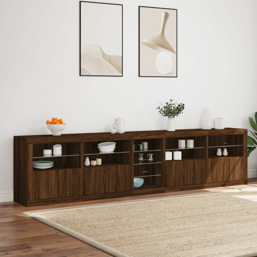 Credenza con Luci LED Rovere Marrone 283x37x67 cm