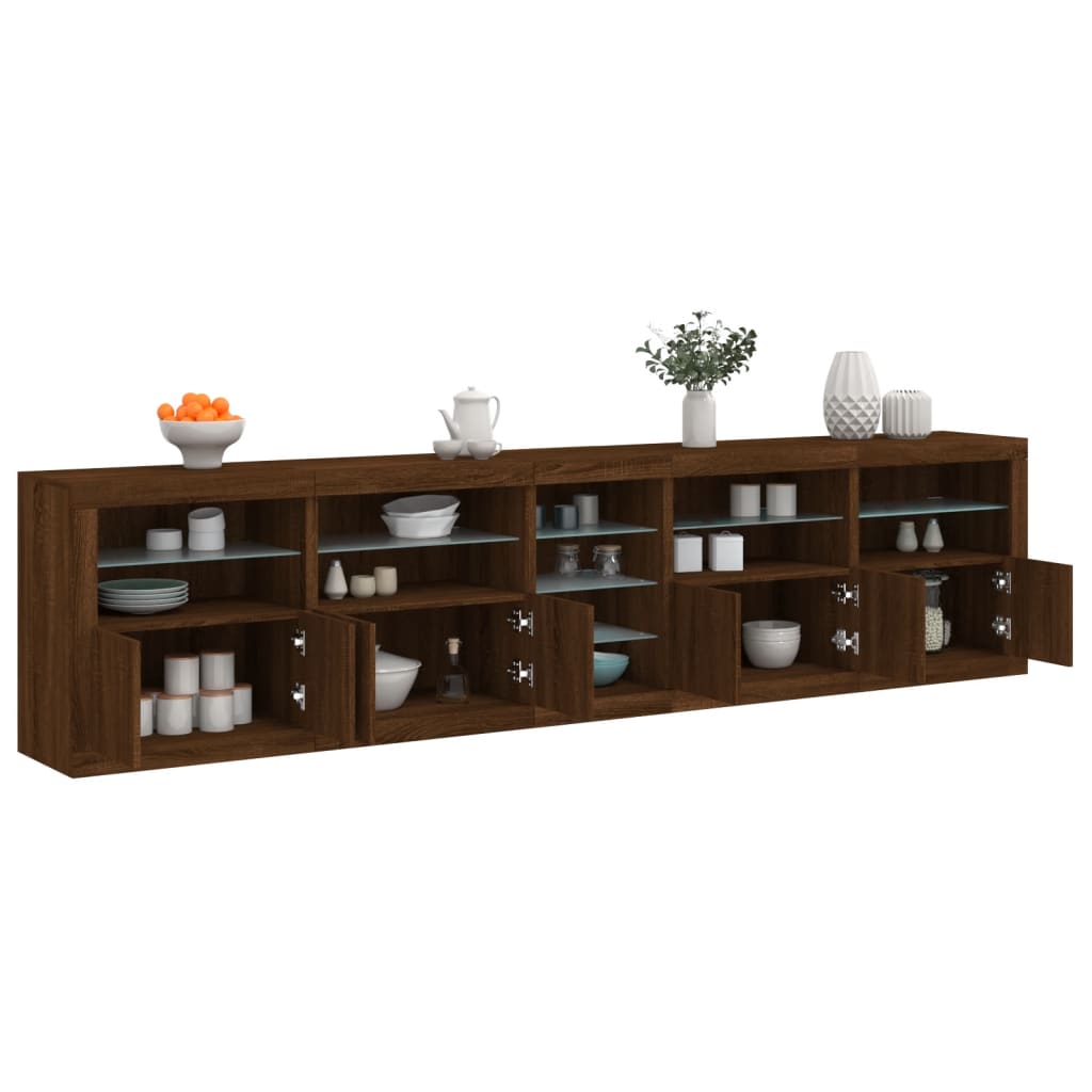 Credenza con Luci LED Rovere Marrone 283x37x67 cm