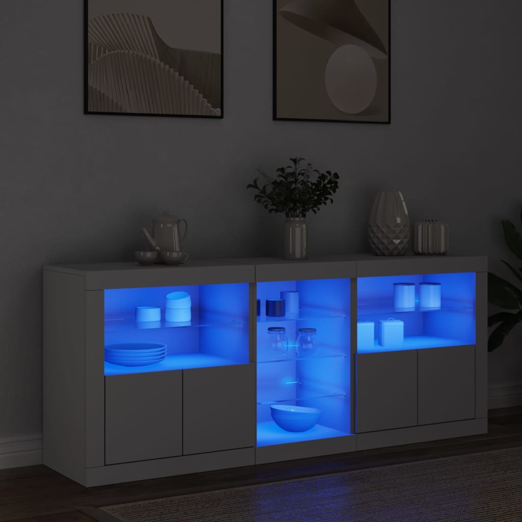 Credenza con Luci LED Bianca 162x37x67 cm