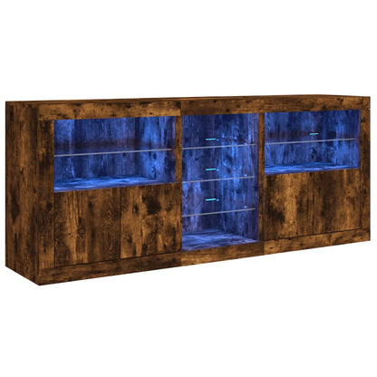 Credenza con Luci LED Rovere Fumo 162x37x67 cm