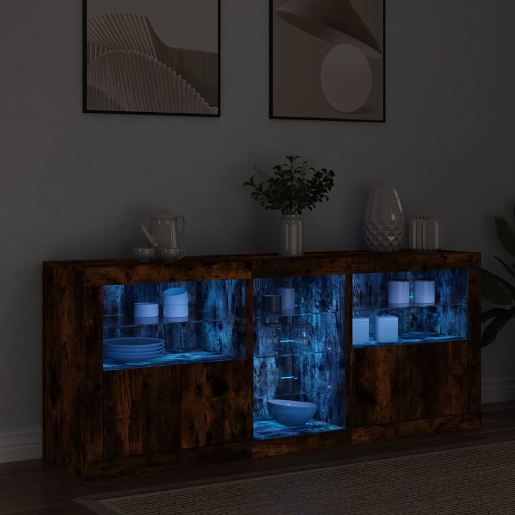 Credenza con Luci LED Rovere Fumo 162x37x67 cm