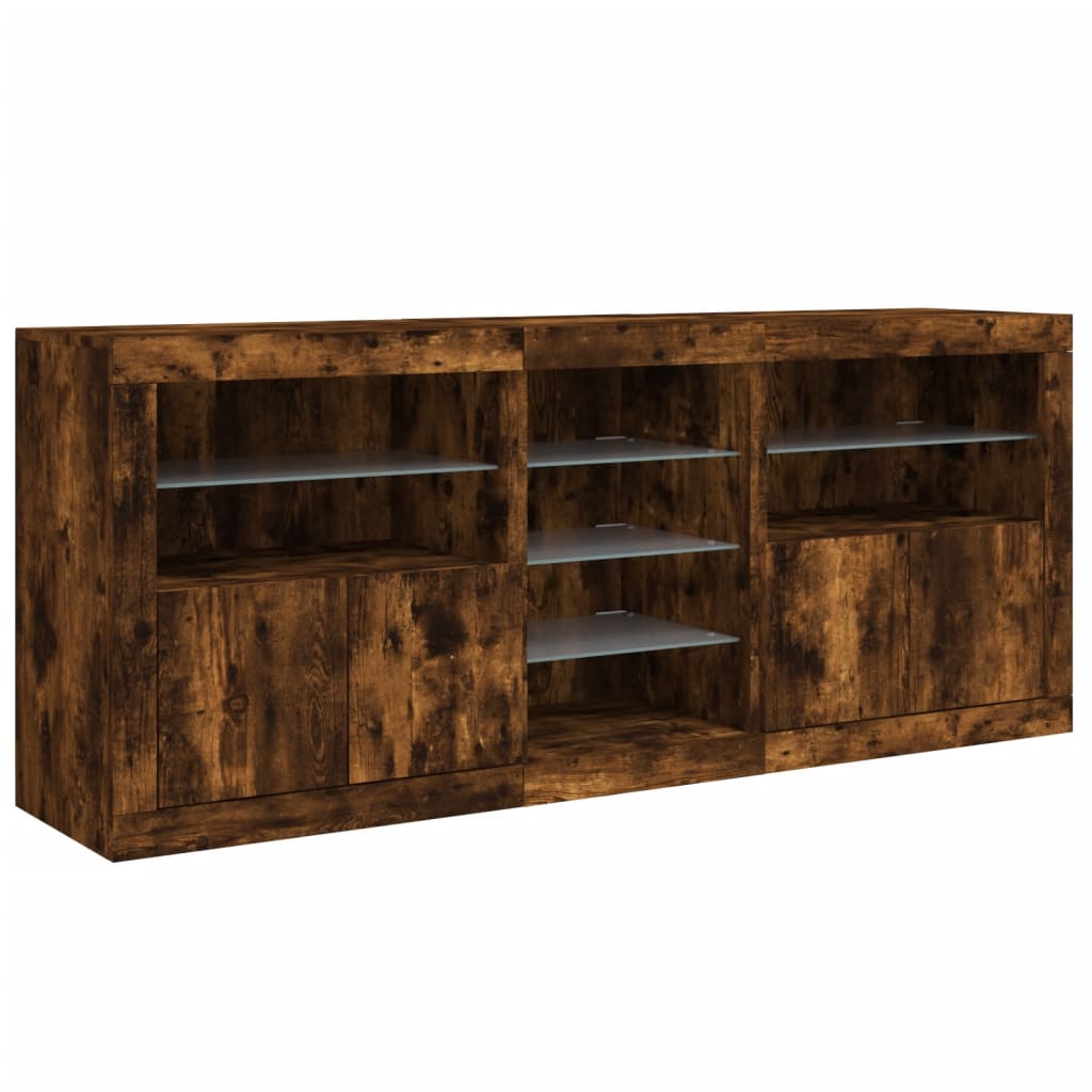 Credenza con Luci LED Rovere Fumo 162x37x67 cm