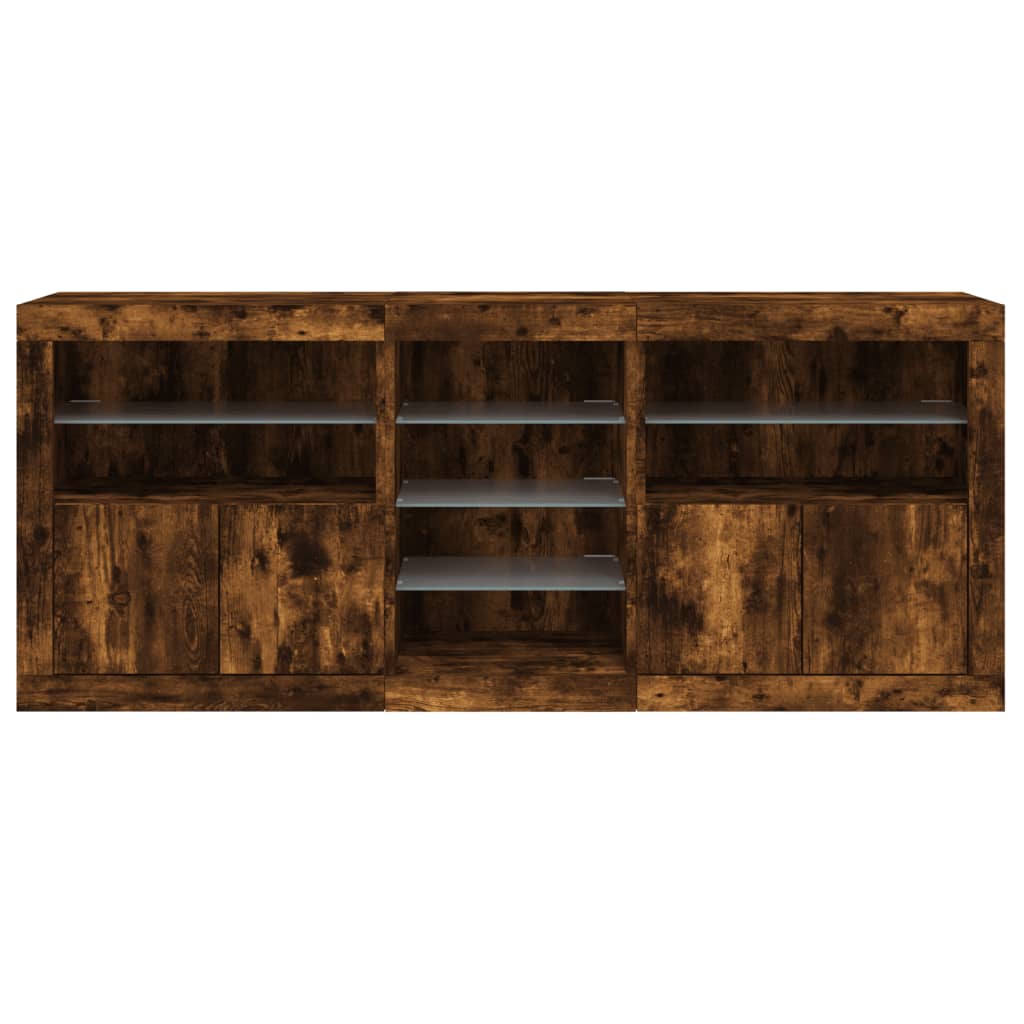 Credenza con Luci LED Rovere Fumo 162x37x67 cm