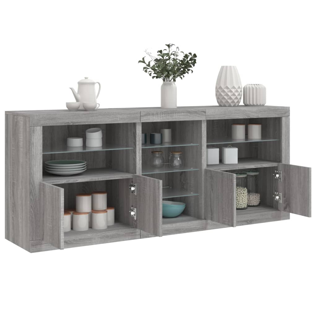 Credenza con Luci LED Grigio Sonoma 162x37x67 cm