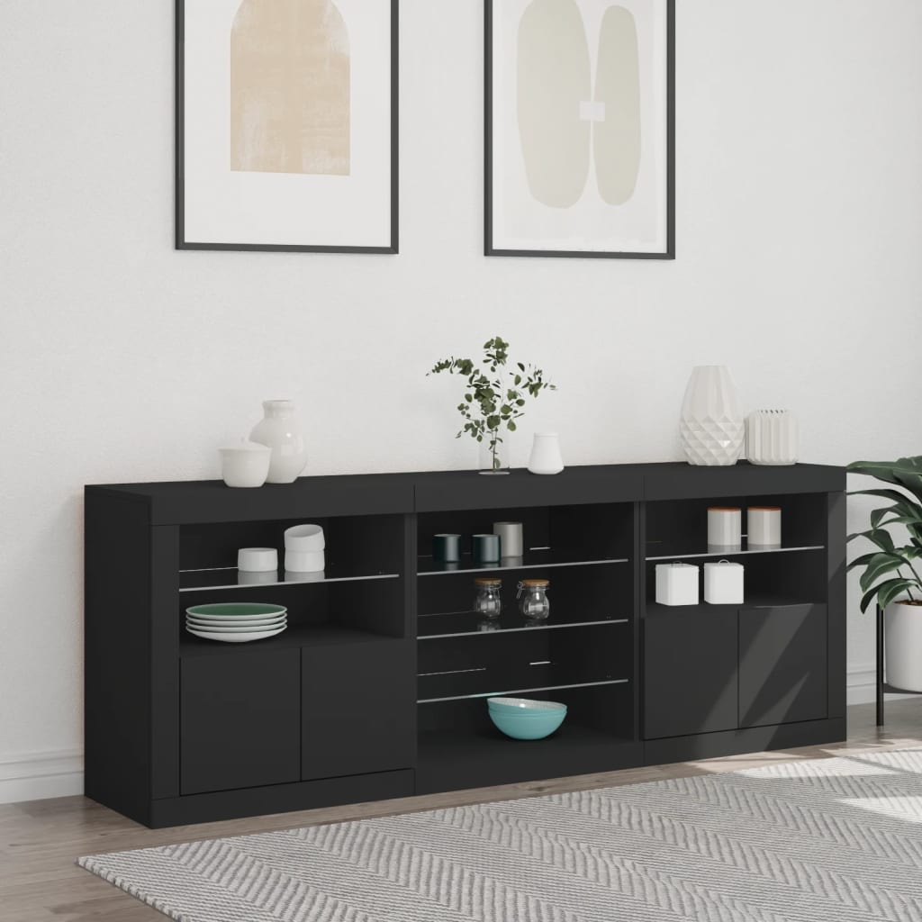 Credenza con Luci LED Nera 181,5x37x67 cm