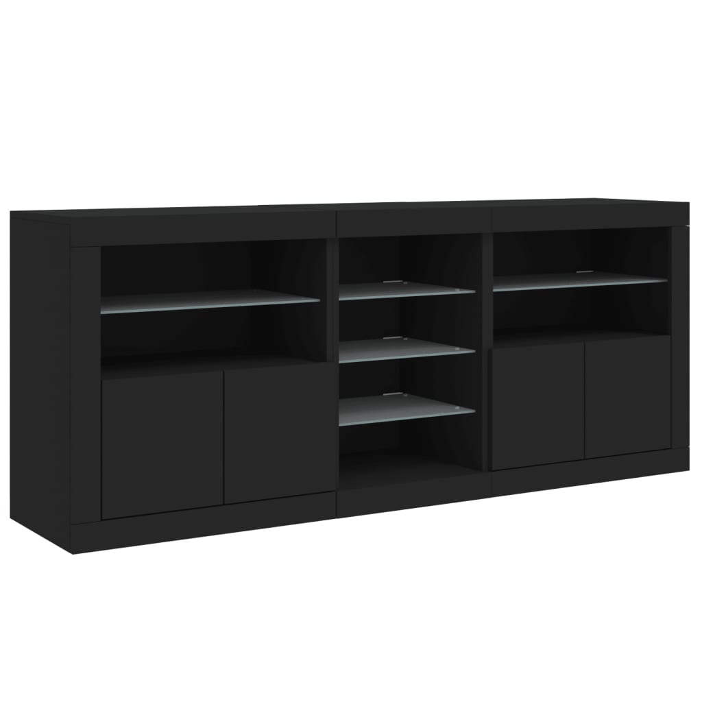 Credenza con Luci LED Nera 181,5x37x67 cm