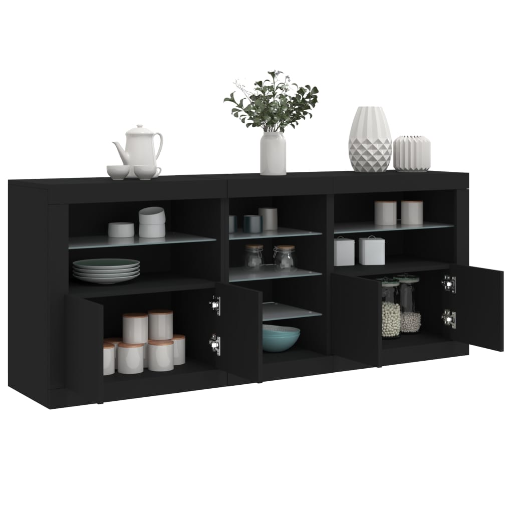 Credenza con Luci LED Nera 181,5x37x67 cm