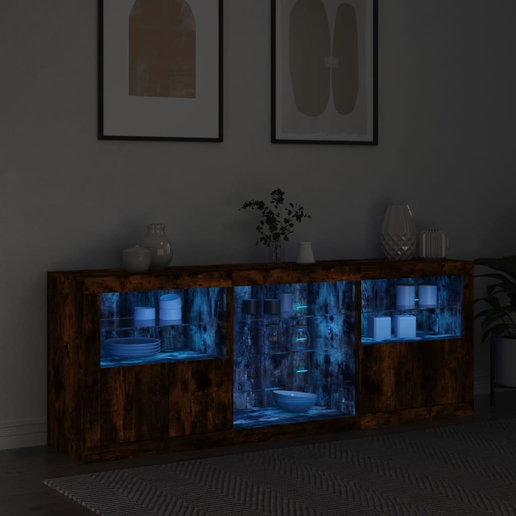 Credenza con Luci LED Rovere Fumo 181,5x37x67 cm