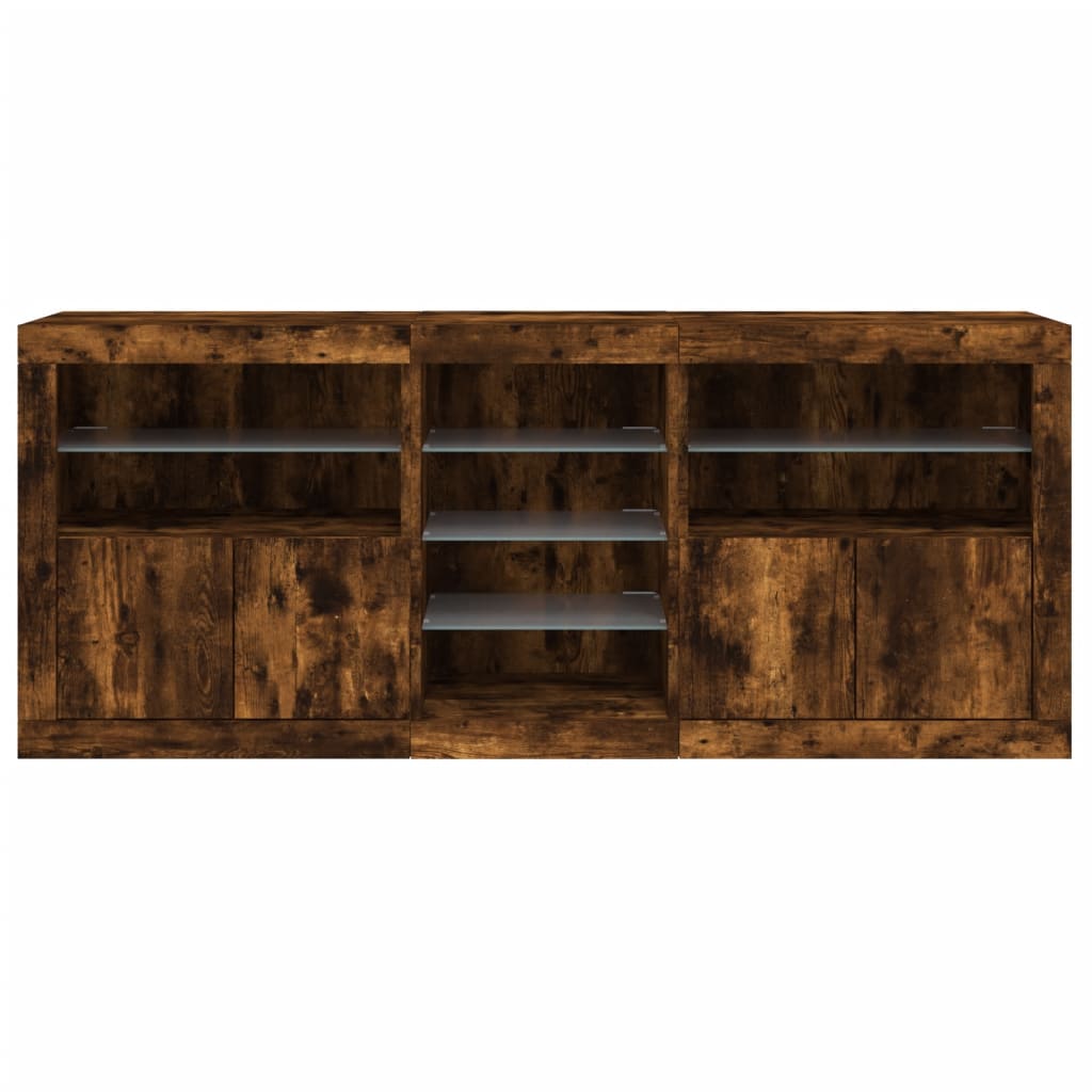 Credenza con Luci LED Rovere Fumo 181,5x37x67 cm