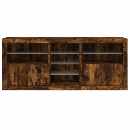 Credenza con Luci LED Rovere Fumo 181,5x37x67 cm