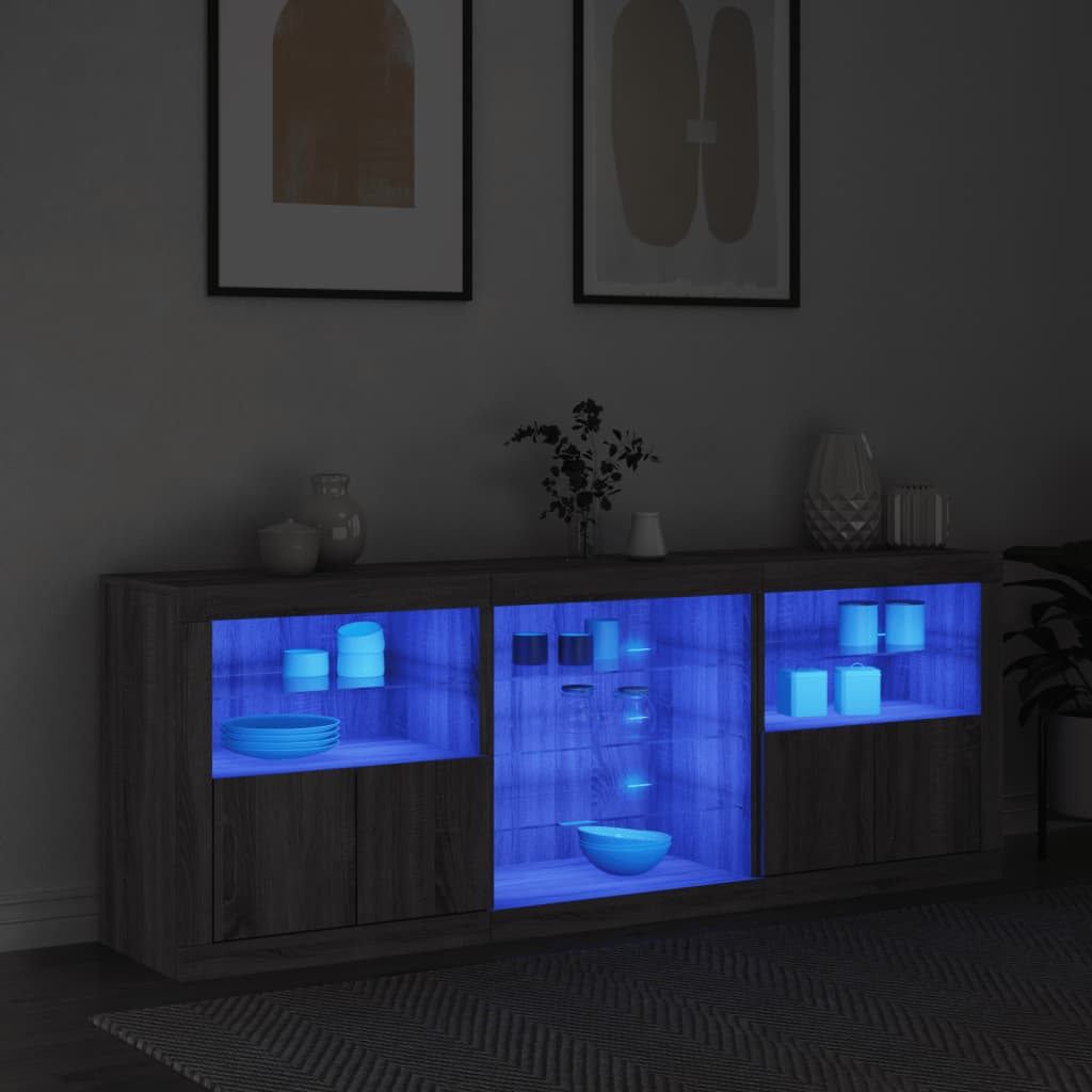 Credenza con Luci LED Grigio Sonoma 181,5x37x67 cm