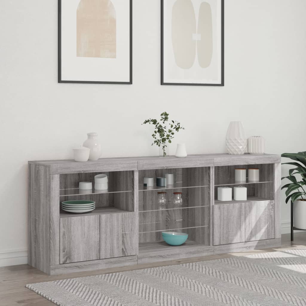 Credenza con Luci LED Grigio Sonoma 181,5x37x67 cm