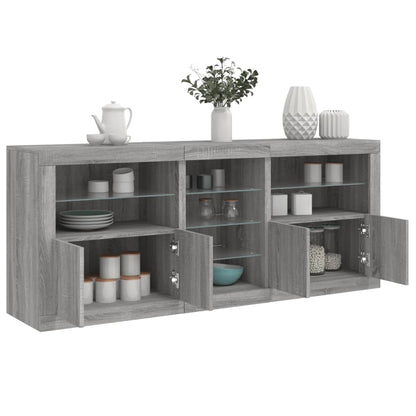 Credenza con Luci LED Grigio Sonoma 181,5x37x67 cm