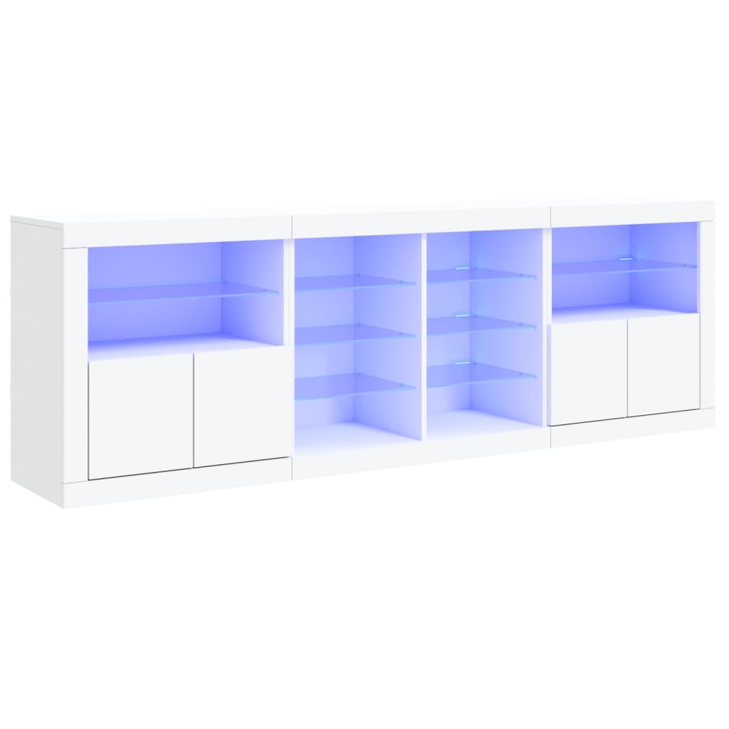 Credenza con Luci LED Bianca 202x37x67 cm