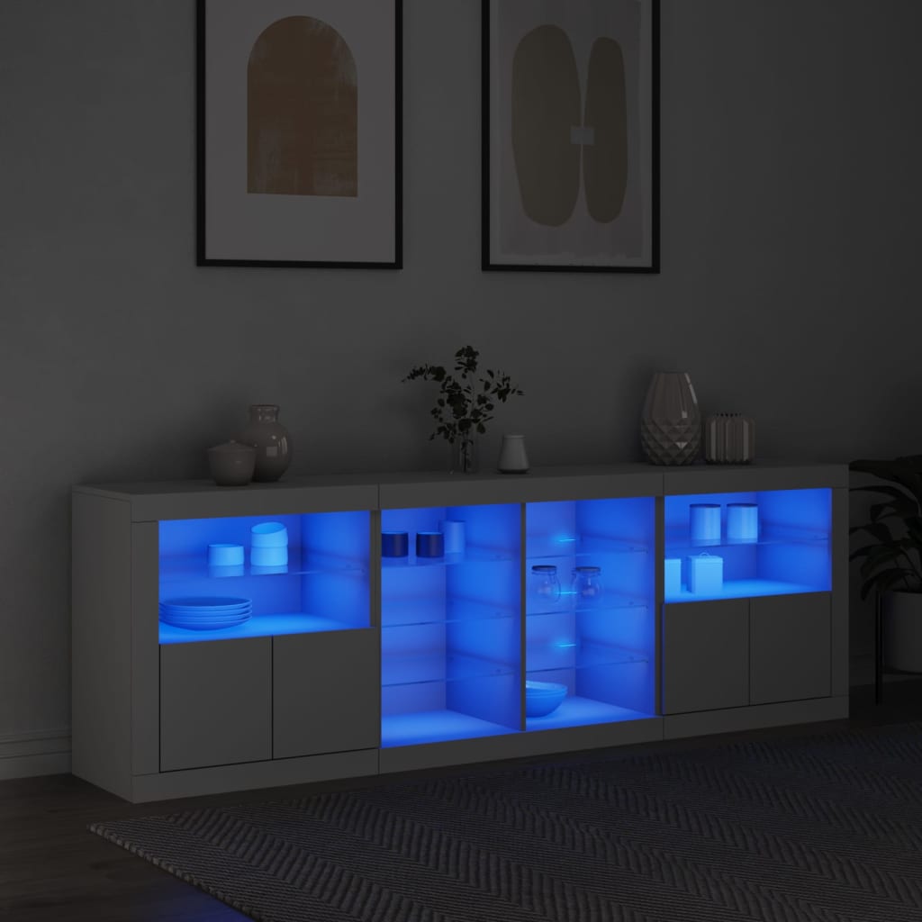 Credenza con Luci LED Bianca 202x37x67 cm